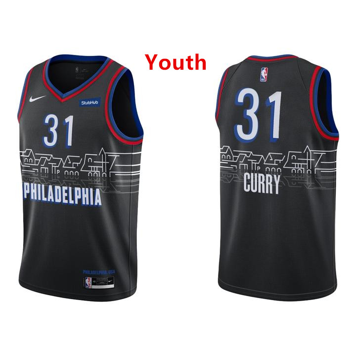 Personalized Youth 76ers #31 Seth Curry Black NBA Swingman 2020-21 City Edition Jersey