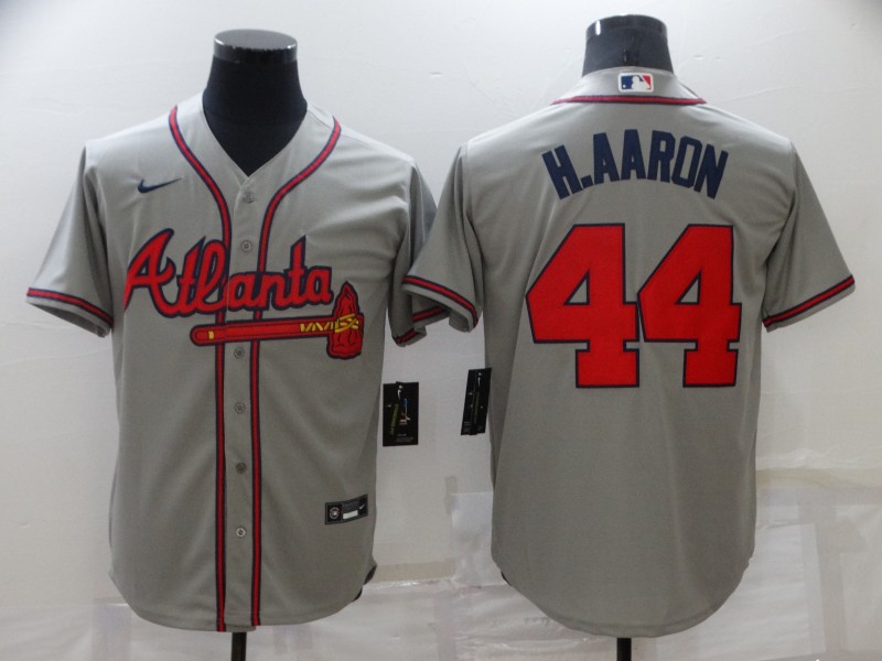 Personalized Men’s Atlanta Braves #44 Hank Aaron Grey Cool Base Stitched Jersey
