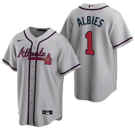Personalized Men’s Atlanta Braves #1 Ozzie Albies Grey Cool Base Stitched Jersey