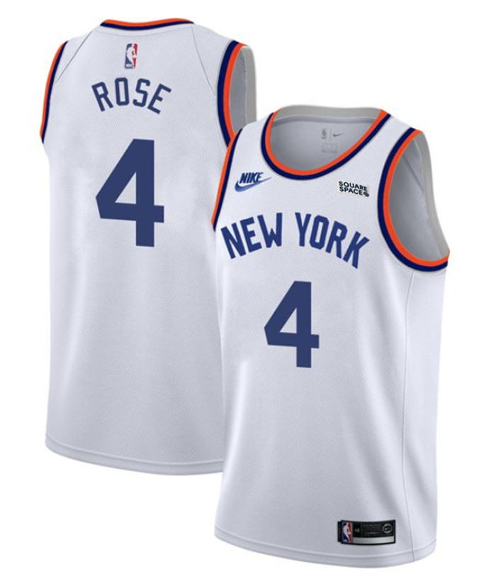 Personalized New Yok Knicks #4 Derrick Rose 2021 2022 White City Edition Stitched Jersey