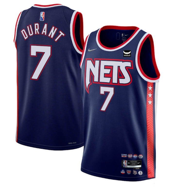 Personalized Men’s Brooklyn Nets #7 Kevin Durant 2021 22 Swingman Navy City Edition 75th Anniversary Stitched Basketball Jersey