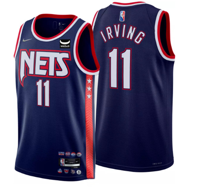 Personalized Men’s Brooklyn Nets #11 Kyrie Irving 2021 22 Navy Swingman City Edition 75th Anniversary Stitched Basketball Jersey
