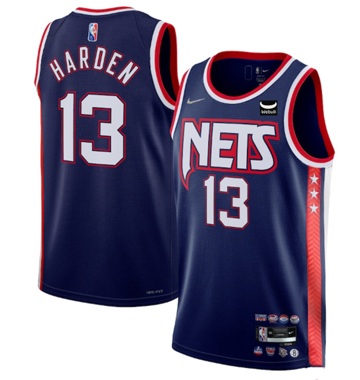 Personalized Men’s Brooklyn Nets #13 James Harden 2021 22 Navy Swingman City Edition 75th Anniversary Stitched Basketball Jersey
