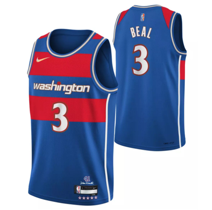 Personalized Men’s Washington Wizards #3 Bradley Beal 75th Anniversary 2021 2022 Blue City Edition Swingman Stitched Jersey