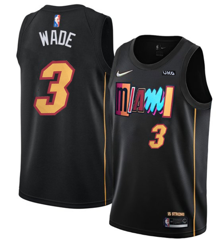 Personalized Men’s Miami Heat #3 Dwyane Wade Black 75th Anniversary 2021 2022 City Edition Stitched Jersey