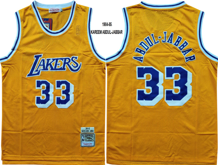 Personalized Lakers 33 Abdul Jabbar Yellow 1984-85 Hardwood Classics Jersey