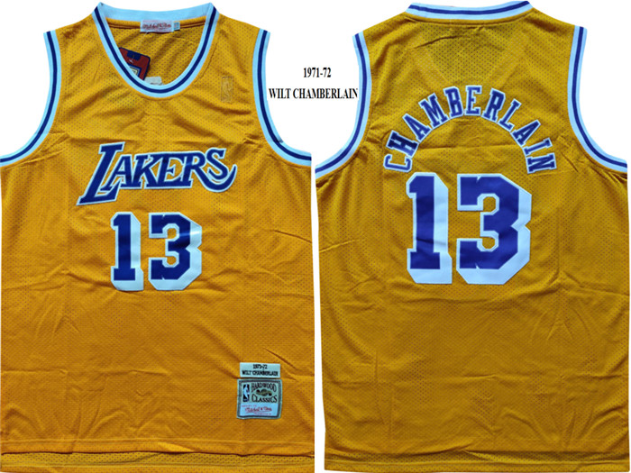 Personalized Lakers 13 Wilt Chamberlain Yellow 1971-72 Hardwood Classics Jersey