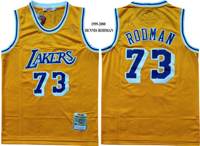 Personalized Lakers 73 Dennis Rodman Yellow 1999-2000 Hardwood Classics Mesh Jersey
