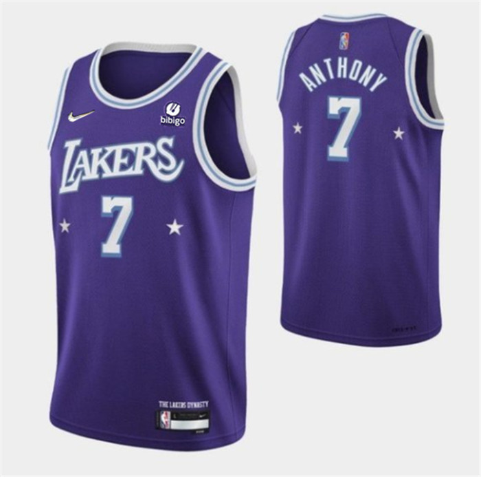 Personalized Men’s Los Angeles Lakers #7 Carmelo Anthony Purple 2021 City Edition 75th Anniversary Stitched Jersey