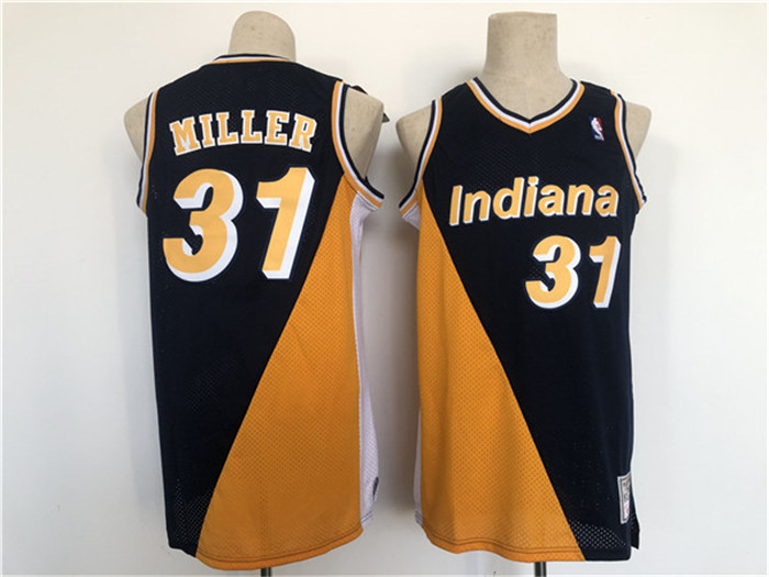 Personalized Men’s Indiana Pacers #31 Reggie Miller Navy Yellow Throwback Stitched Jersey