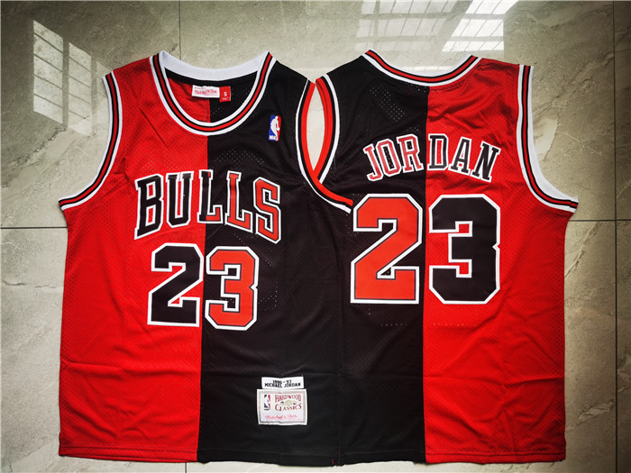Personalized Bulls 23 Michael Jordan Split Black Red 1996-97 Hardwood Classics Mesh Jersey