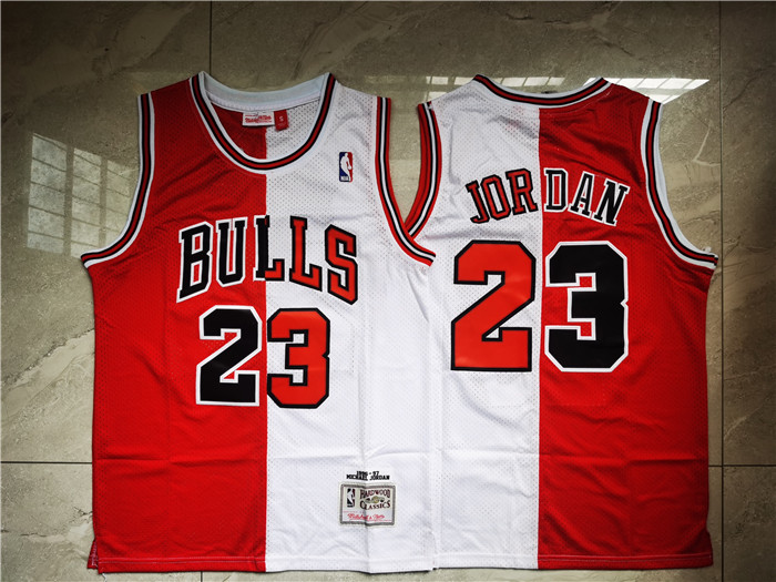 Personalized Bulls 23 Michael Jordan Split White Red 1996-97 Hardwood Classics Mesh Jersey