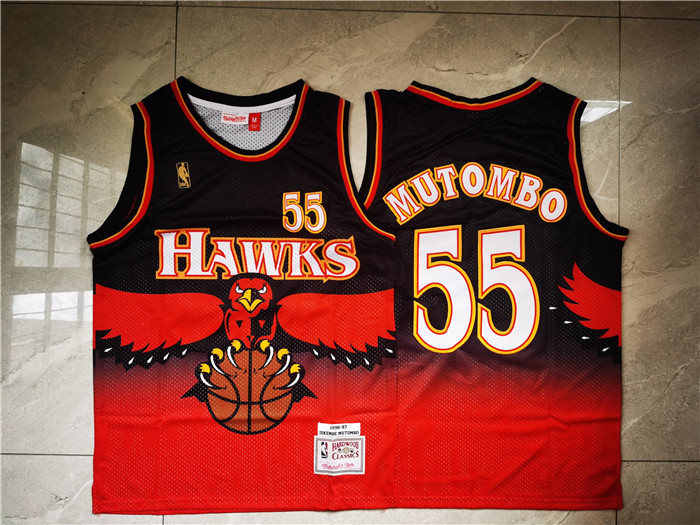 Personalized Hawks 55 Dikembe Mutombo Red 1996-97 Hardwood Classics Jersey