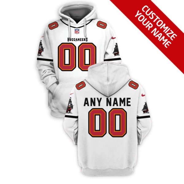 Personalized Men’s Tampa Bay Buccaneers Active Player 2021 White Pullover Hoodie