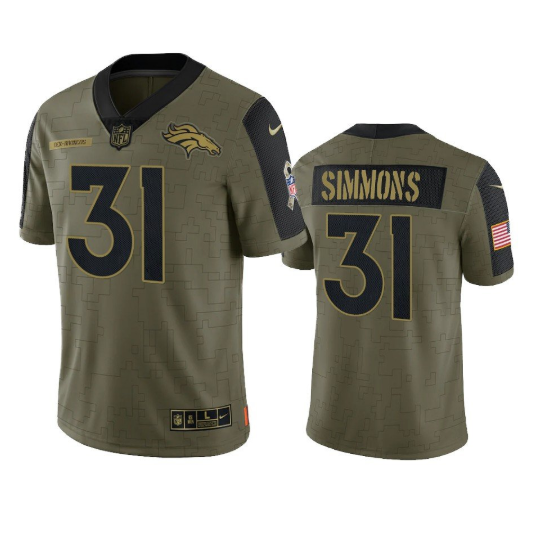 Personalized Men’s Denver Broncos #31 Justin Simmons 2021 Olive Salute To Service Limited Stitched Jersey