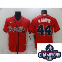 Personalized Men Atlanta Braves 44 Hank Aaron Rde Stitched MLB 2021 Champions Patch Jersey