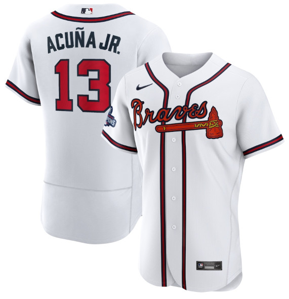 Personalized Men’s Atlanta Braves #13 Ronald Acuna Jr. 2021 White World Series Champions Stitched Baseball Jersey