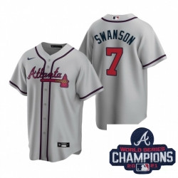 Personalized Men Atlanta Braves 7 Dansby Swanson Gray Road Stitched Baseball Stitched MLB 2021 Champions Patch Jersey