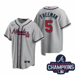 Personalized Men Atlanta Braves 5 Freddie Freeman Gray Road Stitched Baseball Stitched MLB 2021 Champions Patch Jersey
