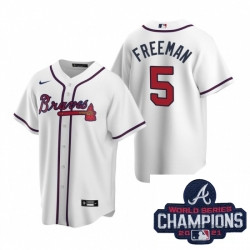 Personalized Men Atlanta Braves 5 Freddie Freeman White Home Stitched Baseball Stitched MLB 2021 Champions Patch Jersey