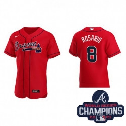 Personalized Men Atlanta Braves 8 Eddie Rosario Red Alternate Stitched Baseball Stitched MLB 2021 Champions Patch Jersey