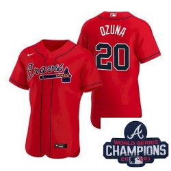 Personalized Men Atlanta Braves 20 Marcell Ozuna Red Alternate Stitched Baseball Stitched MLB 2021 Champions Patch Jersey