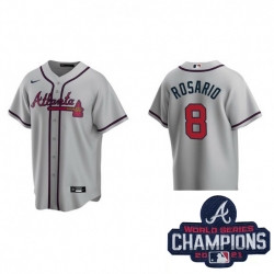 Personalized Men Atlanta Braves 8 Eddie Rosario Gray Alternate Stitched Baseball Stitched MLB 2021 Champions Patch Jersey