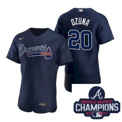 Personalized Men Atlanta Braves 20 Marcell Ozuna Blue Alternate Stitched Baseball Stitched MLB 2021 Champions Patch Jersey