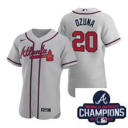 Personalized Men Atlanta Braves 20 Marcell Ozuna Gray Alternate Stitched Baseball Stitched MLB 2021 Champions Patch Jersey