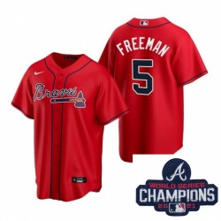 Personalized Men Atlanta Braves 5 Freddie Freeman Red Alternate Stitched Baseball Stitched MLB 2021 Champions Patch Jersey