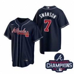 Personalized Men Atlanta Braves 7 Dansby Swanson Navy Alternate Stitched Baseball Stitched MLB 2021 Champions Patch Jersey
