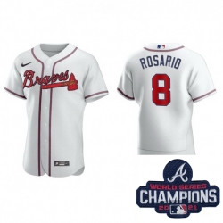 Personalized Men Atlanta Braves 8 Eddie Rosario White Alternate Stitched Baseball Stitched MLB 2021 Champions Patch Jersey