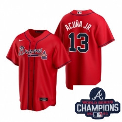 Personalized Men Atlanta Braves 13 Ronald Acuna Jr Red Alternate Stitched Baseball Stitched MLB 2021 Champions Patch Jersey