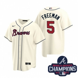 Personalized Men Atlanta Braves 5 Freddie Freeman Cream Alternate Stitched Baseball Stitched MLB 2021 Champions Patch Jersey