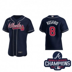 Personalized Men Atlanta Braves 8 Eddie Rosario Navy Blue Alternate Stitched Baseball Stitched MLB 2021 Champions Patch Jersey