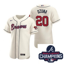 Personalized Men Atlanta Braves 20 Marcell Ozuna Ice Cream Alternate Stitched Baseball Stitched MLB 2021 Champions Patch Jersey