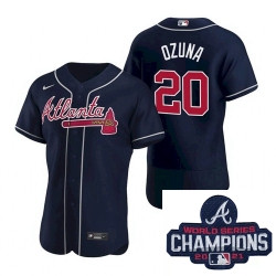 Personalized Men Atlanta Braves 20 Marcell Ozuna Navy Blue Alternate Stitched Baseball Stitched MLB 2021 Champions Patch Jersey