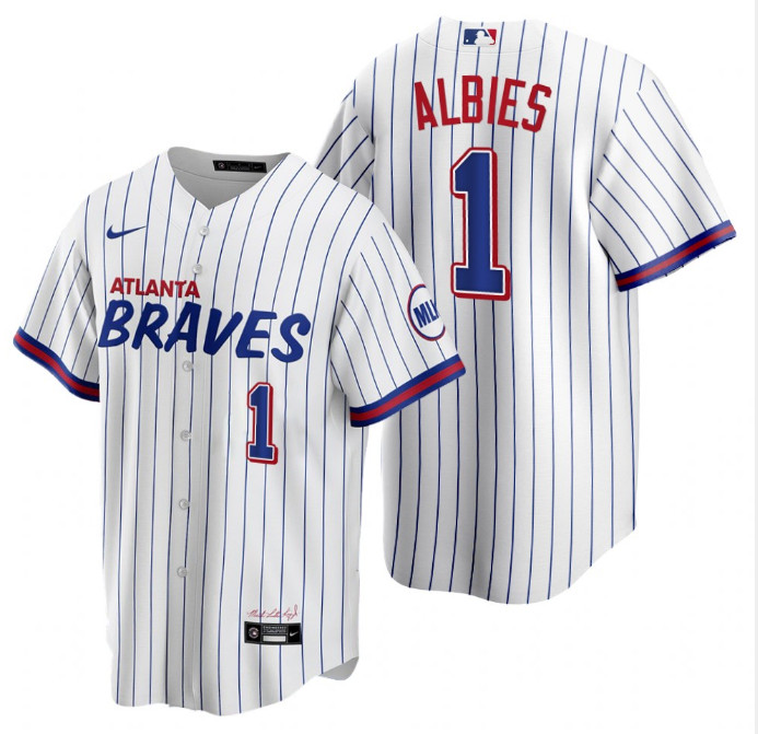 Personalized Men’s Atlanta Braves #1 Ozzie Albies 2021 White City Connect Stitched Jersey