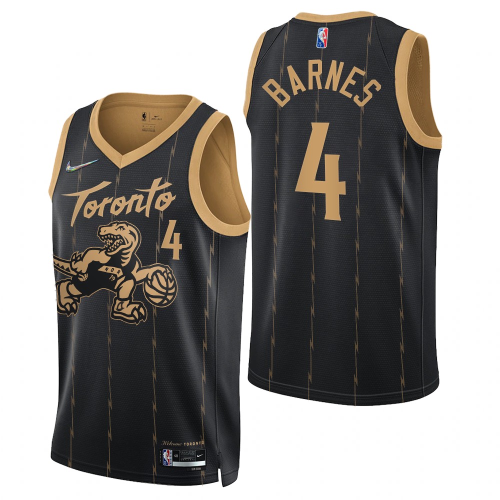 Personalized Men’s Toronto Raptors #4 Scottie Barnes 2021-22 75th Anniversary City Edition Black Swingman Jersey