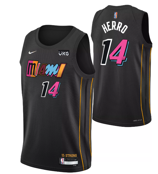 Personalized Men’s Miami Heat #14 Tyler Herro 2021 2022 Black City Edition 75th Anniversary Stitched Jersey