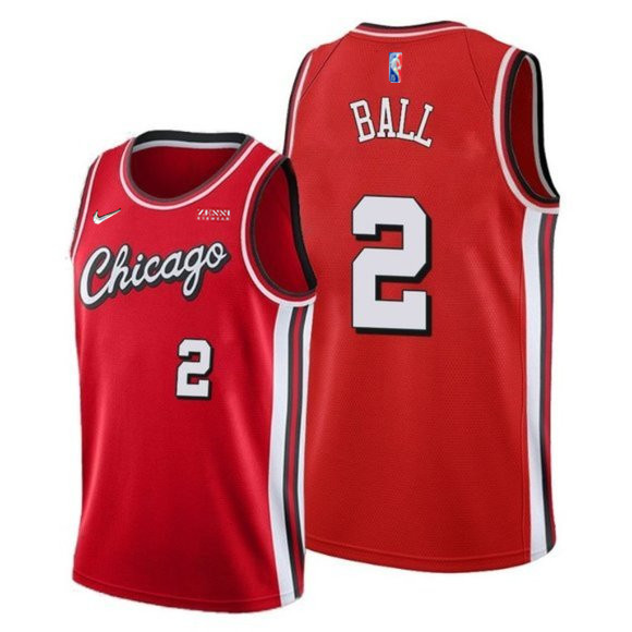 Personalized Men’s Chicago Bulls #2 Lonzo Ball City Edition 75th Anniversary Red Swingman Stitched Basketball Jersey