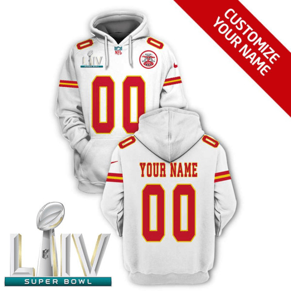 Personalized Men’s Kansas City Chiefs Active White 2021 Super Bowl LIV Pullover Hoodie