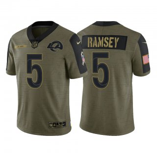 Personalized Men’s Los Angeles Rams #5 Jalen Ramsey Olive 2021 Salute To Service Limited Stitched Jersey