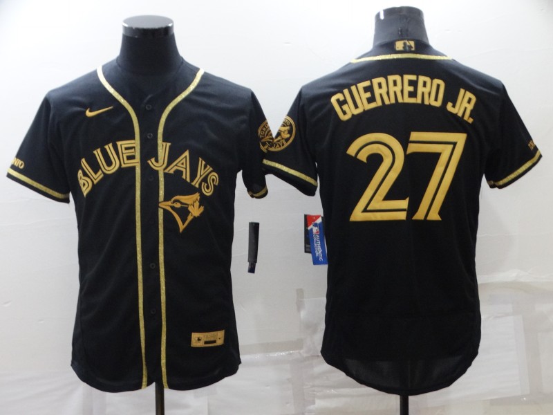 Personalized Men’s Toronto Blue Jays #27 Vladimir Guerrero Jr. Black Gold Flex Base Stitched Jersey