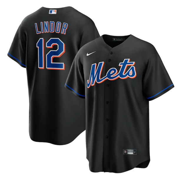 Personalized Men’s New York Mets #12 Francisco Lindor 2022 Black Cool Base Stitched Baseball Jersey