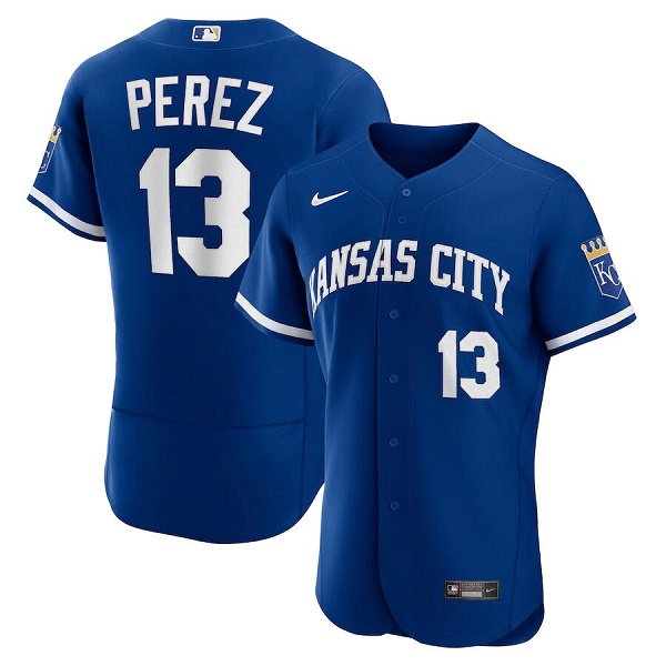 Personalized Men’s Kansas City Royals #13 Salvador Perez Blue Flex Base Stitched Jersey