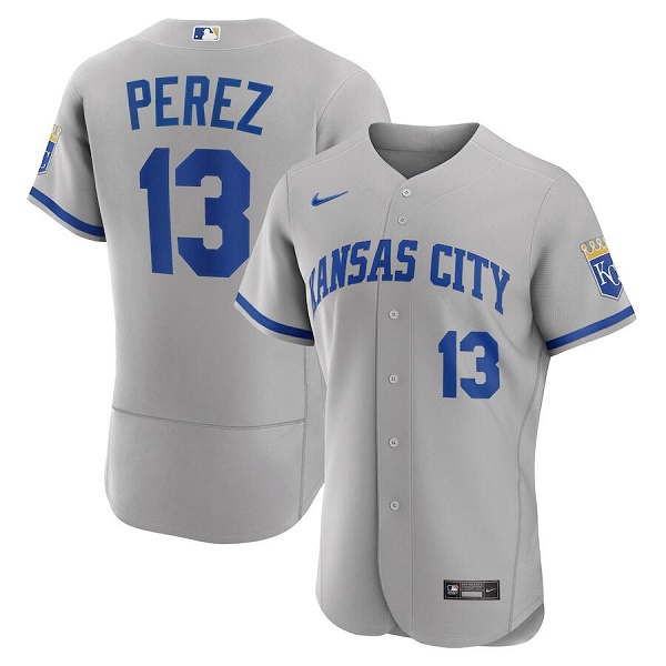 Personalized Men’s Kansas City Royals #13 Salvador Perez Grey Flex Base Stitched Jersey