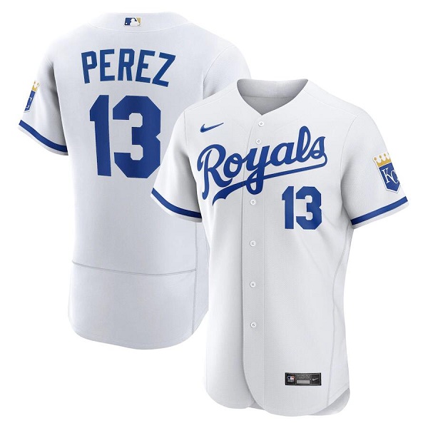 Personalized Men’s Kansas City Royals #13 Salvador Perez White Flex Base Stitched Jersey