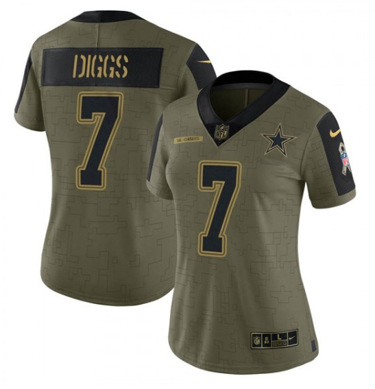 Personalized Women’s Dallas Cowboys #7 Trevon Diggs Olive Salute To Service Limited Stitched Jersey(Run Small)