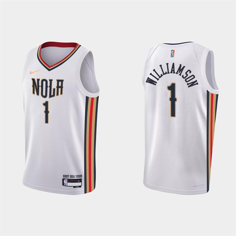Personalized Men’s New Orleans Pelicans #1 Zion Williamson 2021-22 White City Edition 75th Anniversary Stitched Jersey